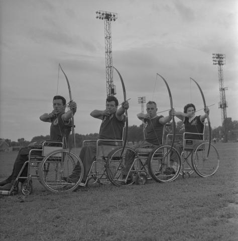 Canada’s wheelchair archery team: Pierre Brousseau, Roch Poirier, Jean Rochon and Thérèse Tourangeau